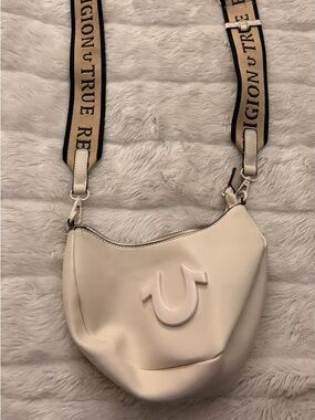 True Religion Cream Crossbody Bag with Branded Webbing Strap